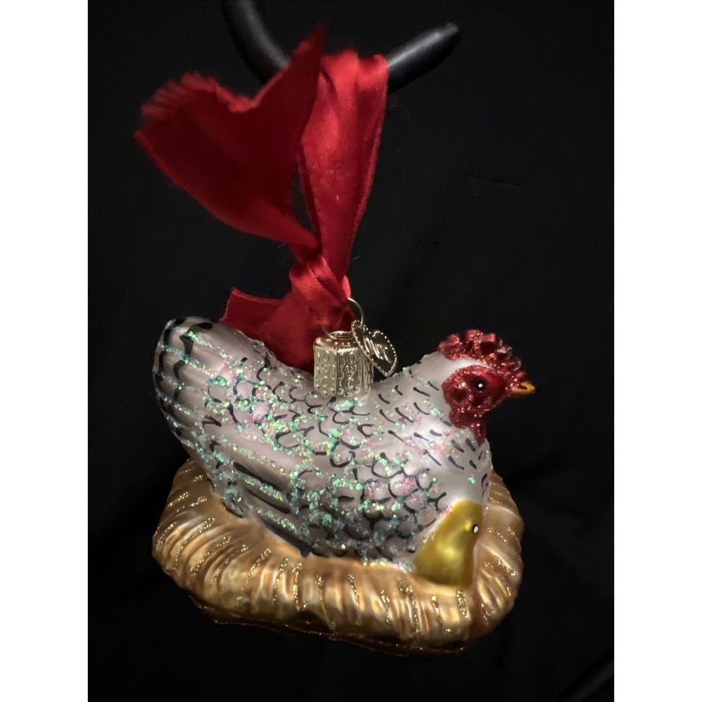 Old World Christmas Glass Hen Nest Ornament Chicken Chicks Blown Glass